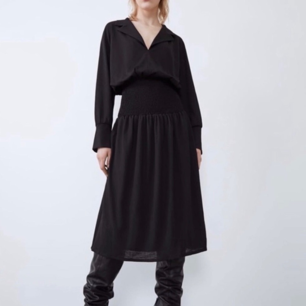 Zara Black Smocked Dress Size S